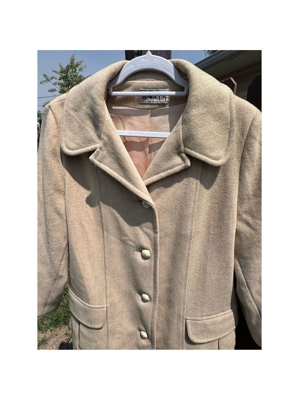 Vintage Herman Kay wool coat baby pink satin lining - Picture 8 of 13